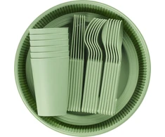 Plastikinių indų rinkinys, 32 dalių, žalios spalvos
