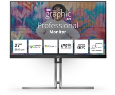 Profesionalus monitorius AOC Q27U3CV Graphic Pro, 27" QHD (2560x1440) IPS Quantum Dot, 75Hz, 98% DCI-P3, ΔE<2, USB-C 96W dokas, HDR400, garsiakalbiai