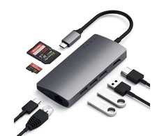 „Satechi Aliumini Adapteris V2 USB-C“ (USB-C, 3x USB-A, 4K HDMI, mikro / SD kortelių skaitytuvas, Ethernet) (pilka erdvė)