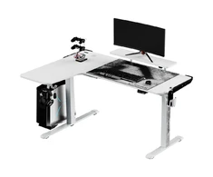 Reguliuojamo aukščio kampinis žaidimų stalas Ultradesk Winger LED RGB, Baltos spalvos