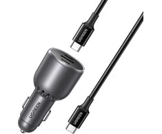 Automobilinis įkroviklis UGREEN EC705, USB-A + 2x USB-C, 130W + 1m 5A laidas