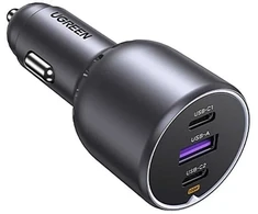 Automobilinis įkroviklis UGREEN EC705, USB-A + 2x USB-C, 130W + 1m 5A laidas