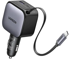UGREEN Nexode 60W automobilinis įkroviklis su ištraukiamu USB-C laidu