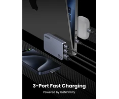Mobiliųjų įrenginių ir nešiojamųjų kompiuterių sieninis įkroviklis UGREEN Pro 65W 3-Port GaN Ultra-Slim, su greituoju įkrovimu