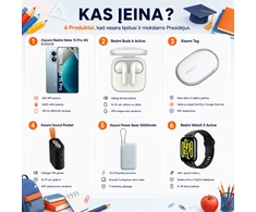 XIAOMI SUMMER PACK: Redmi Note 15 Pro 4G 8/256GB Glacier Mėlyna + Xiaomi Power Bank 10000 mAh + Xiaomi Sound Pocket + Redmi Buds 6 Active + Xiaomi Tag + Redmi Watch 5 Active