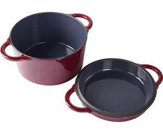 Apvalus emaliuotas ketaus puodas Zyle 2 in 1, ZY11RKI Ø22 cm, raudonas, 3,8 l