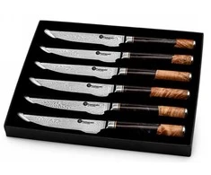 Damasko plieno peilių rinkinys kepsniams Kamazaki KZI110STK, 13 cm, 6 vnt.