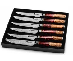 Damasko plieno peilių rinkinys kepsniams Kamazaki KZI210STK, 13 cm, 6 vnt.