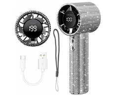 Mini nešiojamas ventiliatorius OSOM Mini Portable Fan OSOM03195, įkraunamas, su sidabriniais blizgučiais