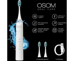 Įkraunamas, elektrinis, garsinis dantų šepetėlis OSOM Oral Care Sonic Dantų šepetėlis Baltas OSOMORALM1WH, baltos spalvos