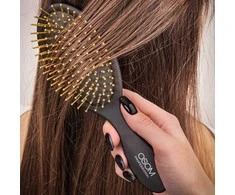 Wella Prabangus šepetys plaukams OSOM Professional Hair With Gold Plated Pins OSOMP2260, su nerūdijančio plieno auksu padengtais šereliais, juodos spalvos
