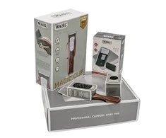 Rinkinys: profesionali plaukų kirpimo mašinėlė WAHL PRO Magic Clip Cordless 5 Star Line, mobili plaukų skutimo mašinėlė WAHL Home Travel Shaver, šepetėlis ir šepetys "Fade" plaukų kirpimui WAHP3615-0473