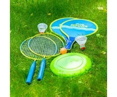 Badmintono rinkinys 3in1 Nils Junior NRZ053, 2 raketės + 2 paplūdimio raketės + šaudyklės + frizbi
