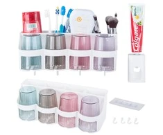 Toothbrush organiser cups toothpaste dispenser