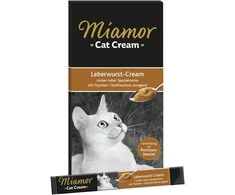 FINNERN MIAMOR LEBERWURST-CREAM skystas kačių skanėstas su kepenėlėmis suaugusioms katėms, 6x15 g