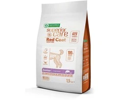 Nature's Protection Superior Care Raudona Coat begrūdis su lašiša Junior Small Breed 1,5kg, jaunų, mažų veislių raudonkailių šunų sausas begrūdis pašaras su lašiša