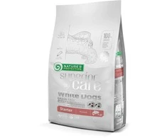 Nature's Protection Superior Care Baltas Dogs begrūdis su lašiša Starter All Breeds 1,5kg, visų veislių junkomų baltakailių šuniukų sausas begrūdis pašaras su lašiša