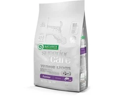 NATURE'S PROTECTION SUPERIOR CARE Baltas Dogs begrūdis su lašiša Junior All Breeds, visų veislių jaunų baltakailių šunų begrūdis sausas pašaras su lašiša,10 kg