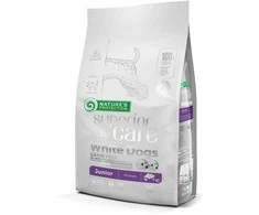 NATURE'S PROTECTION SUPERIOR CARE Baltas Dogs begrūdis su lašiša Junior All Breeds, visų veislių jaunų baltakailių šunų begrūdis sausas pašaras su lašiša,10 kg