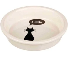 TRIXIE gyvūnų augintinių dubenėlis, keramikinis, su katės ir žuvies aplikacija, baltos sp., 0,25 l/ø 13 cm