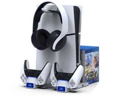 iPega P5S009 daugiafunkcis įkrovimo stovas, skirtas PS5 Slim Baltas