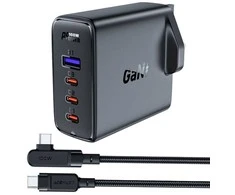 Acefast Fast įkroviklis GaN UK 100W Power Delivery 3x USB C 1x USB – juodos spalvos