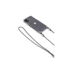 Dėklas Evelatus Apple iPhone 11 Pro Max Silicone Transparent with Necklace TPU Strap Space Gray