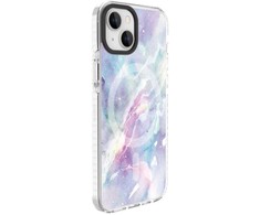 Dėklas Evelatus iPhone 15 hibrīdā vāciņš ar MagSafe PC + TPU ar drukātu dizainu violets