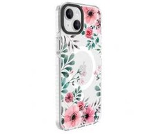 Dėklas Evelatus Apple iPhone 15 Plus PC+TPU With MagSafe Customized Print Flower Transparent
