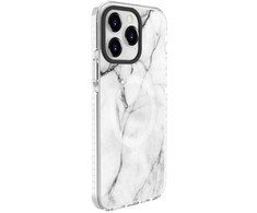 Dėklas Evelatus iPhone 15 Pro Max PC+TPU ar MagSafe pielāgotu marmora baltu druku