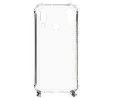Dėklas Evelatus Huawei P30 Lite Silicone Transparent with Necklace TPU Strap Sidabrinis
