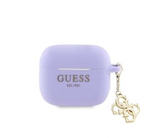 Dėklas Guess - Airpods 3 Case Silicone Classic Logo Gold With 4G Charm Violetinė