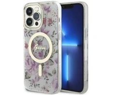 Apple iPhone 14 Pro Guess dėklas Flower MagSafe (GUHMP14LHCFWST) skaidrus