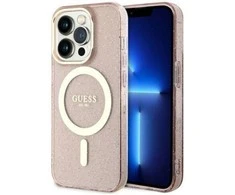 Guess Glitter Gold MagSafe - dėklas skirtas Apple iPhone 14 Pro Max Rožinė