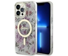 Apple iPhone 14 Pro Max Guess dėklas Flower MagSafe (GUHMP14XHCFWST) skaidrus