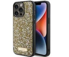 Apple iPhone 15 Pro Max Guess dėklas Rhinestone Metal Logo (GUHCP15XPFGSBSD) geltonos spalvos