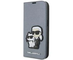 Karl Lagerfeld KLBKP14LSANKCPG Apple iPhone 14 Pro 6.1" atverčiamas dėklas telefonui sidabro spalvos Saffiano Karl &amp; Choupette