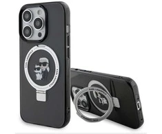 Karl Lagerfeld KLHMP15LHMRSKCK Apple iPhone 15 Pro 6.1″ juodos spalvos kietas dėklas Ring Stand Karl&amp;Choupettte Ma
