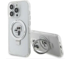 Karl Lagerfeld dėklas, skirtas iPhone 15 Pro 6,1 KLHMP15LHMRSKCH baltos spalvos HC MAGSAFE RINGSTAND KC