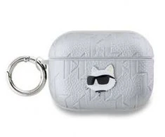 Karl Lagerfeld PU Embossed Choupette Head dėklas ausinėms AirPods Pro 2 sidabrinės spalvos