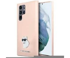 Samsung Galaxy S23 Ultra Karl Lagerfeld silikoninis dėklas Choupette Metal Pin (KLHCS23LSMHCNPP) rožinės spalvos