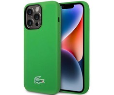 Lacoste Liquid Silicone Microfiber Croc Logo MagSafe dėklas skirtas Apple iPhone 15 žalios spalvos