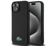 Lacoste Liquid Silicone Microfiber Croc Logo MagSafe dėklas skirtas Apple iPhone 15 juodos spalvos