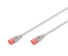 Digitus CAT 6 U-UTP Plonas pataiso laidas | Patch laidas | Skaidri raudonos spalvos jungtis, leidžianti lengvai atpažinti 6 kategoriją (250 MHz). Vidiniai laidininkai: varis (Cu) | Pilkas | 2 m | Modulinis RJ45 (8/8) kištukas