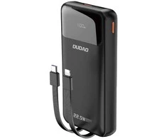 Dudao K15Pro Power Bank 20000mAh 22,5W PD USB-C / USB-A / Integruoti Lightning ir USB-C laidai – juodi
