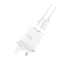 Dudao sieninis įkroviklis UK kištukas (Jungtinė Karalystė) 2xUSB-A 2.4A baltas + USB-A laidas - Lightning baltas