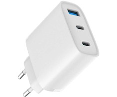 Evelatus 45W Max Fast Charger EU USB-C1/USB-C1/USB-A Baltas