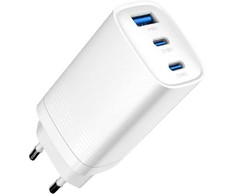 Evelatus 65W Max Fast Charger EU USB-C1/USB-C1/USB-A Baltas