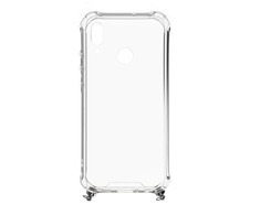 Dėklas Evelatus Huawei P Smart 2019 Silicone Transparent with Necklace TPU Strap Sidabrinis