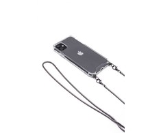 Dėklas Evelatus Huawei P30 Lite Silicone Transparent with Necklace TPU Strap Space Gray
